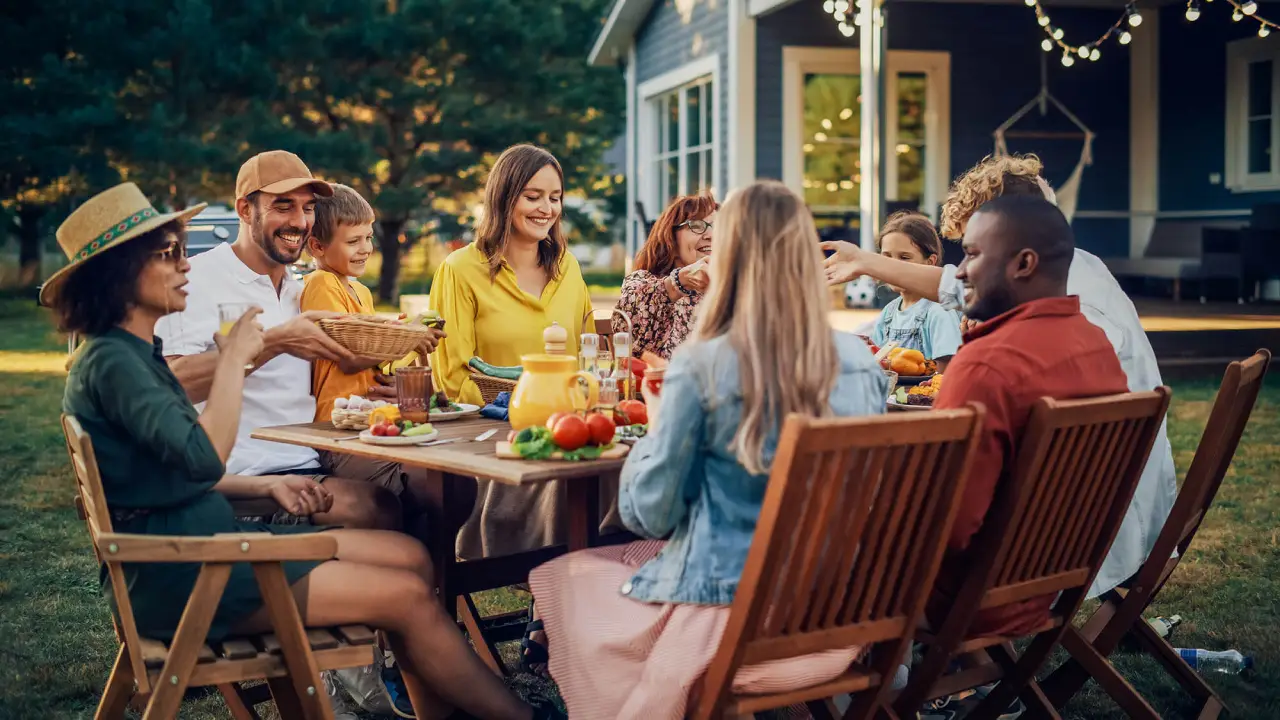 Happy family dining together